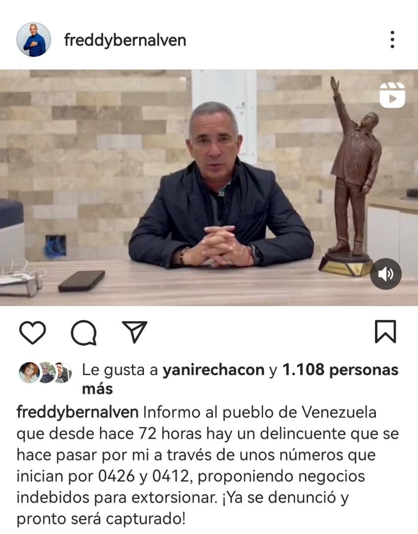 Gobernador Freddy Bernal : alertó al pueblo sobre » hay un delincuente que se hace pasar por mi»