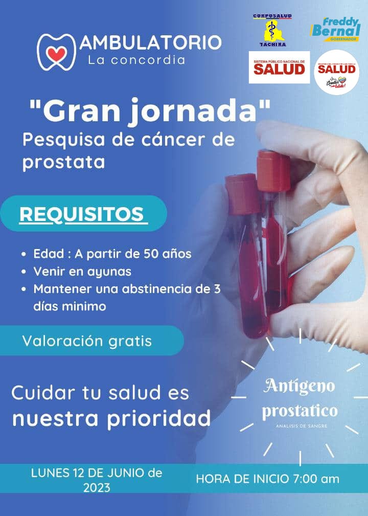 Este lunes 12 de junio, jornada pesquisa de cancer de prostata en ambulatorio La Concordia