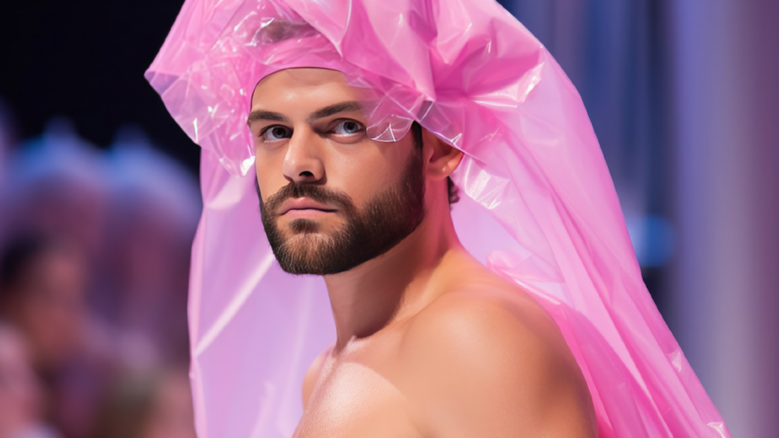 VIDEO: Un bromista con un impermeable y un gorro de ducha se cuela en una pasarela de Nueva York