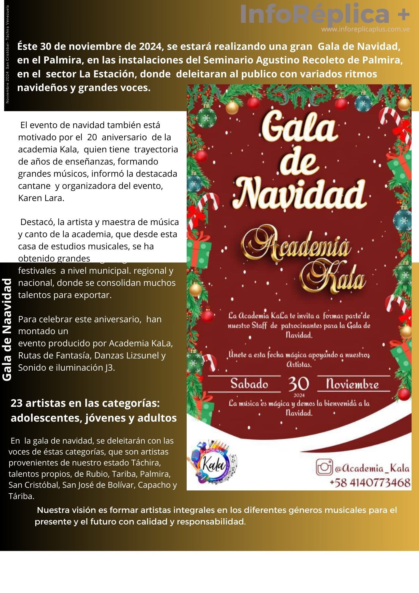 Gran Gala de Navidad este 30 de noviembre en Palmira